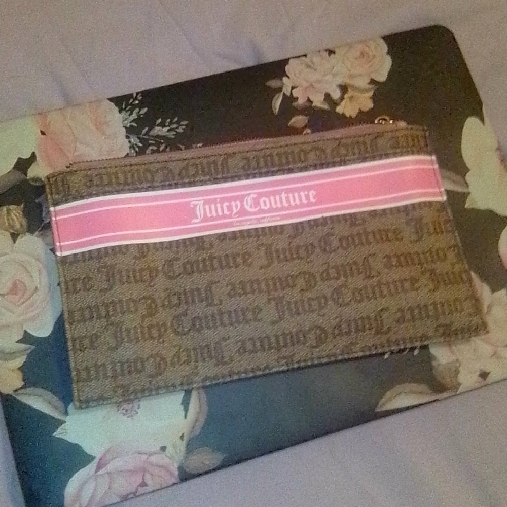 Juicy Couture Brown and Pink Logo Pouch Y2K